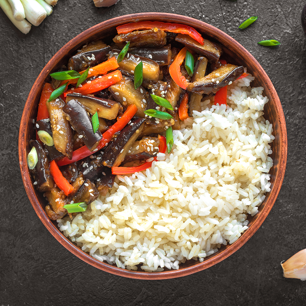 Stir Fried Sesame Garlic Vegetables with Rice